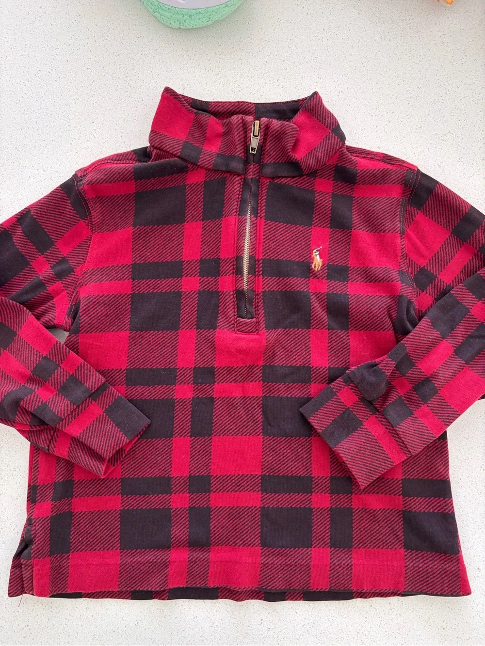 Ralph Lauren Red and Black Buffalo Plaid Quarter-Zip Pullover